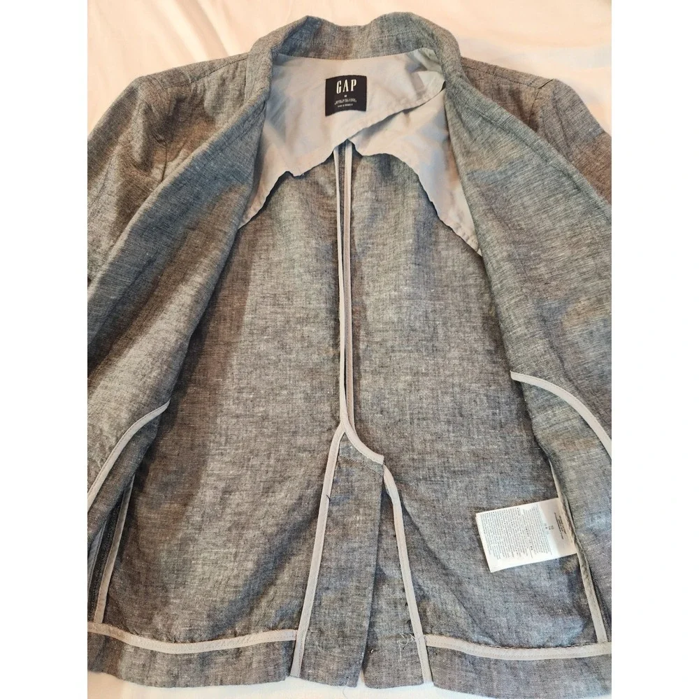 Gap Womens Blue Linen Blend Single Button Blazer Jacket Size 10‎ Chambray Summer